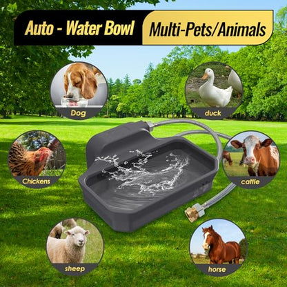 FICUSWIN 135OZ Automatic Water Dispenser for Large Dogs Patented Outdoor Dog Water Bowl Dispenser Automatic Dog Feeder Fit 3/4'' GHT Faucet Dog Waterer Include Water Hose Extra-Large Drinking Area - color: Grey