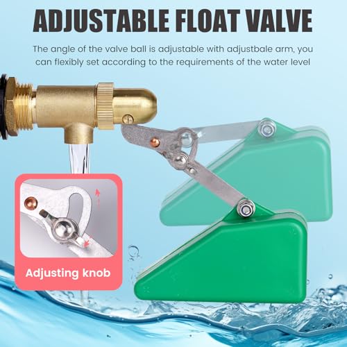 3/4 Inch Float Valve, Brass Water Float Valve for Water Tank, Float Ball Valve with Adjustable Arm for Livestock Waterer, Fountain, Aquarium, Aquaculture, Auto Water Level Control (1, green)