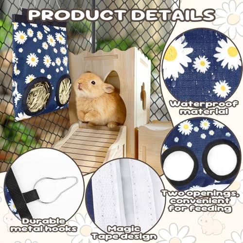 2 Pack Rabbits Hay Feeder Bag, 2 Holes Hanging Bunny Hay Feeder Guinea Pig Feeding Bag Storage Dispenser for Bunny Rabbits Chinchillas Hamsters Small Pets and Animals - color: Blue