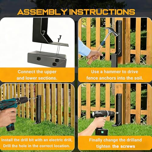 2PCS Fence Post Repair Kit, Heavy Duty Fence Post Anchor Quick Fix for Broken/Leaning Wooden Fence, Easy to Install, Black(16.5+15.75in)