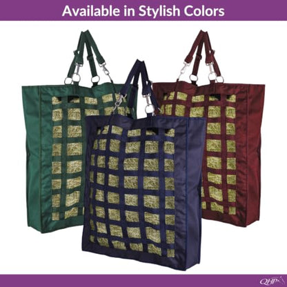 QHP Slow Feeder Hay Bag for Horses | Slow Feed, Horse Hay Feeder, 2.4" Mesh, 600D Polyester, Holds up to 13 lbs - color: Burgundy