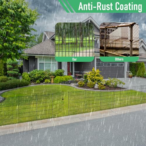10 Panel No Dig Metal Garden Fence 40"H x 23.6'L Dog Fence Outdoor for Yard | Rustproof welded metal with ground stakes for outdoor yards, patios. Modular design restrains pets, rabbits and small animals - size: 10 Panels-23.6 ft(L) X 40 in(H) with Gate