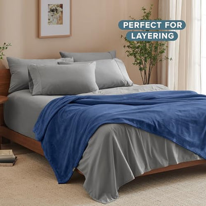 Bare Home Fleece Blanket Luxury Microplush (Full/Queen, Dark Blue) - color: 06 - Dark Blue, size: Full/Queen