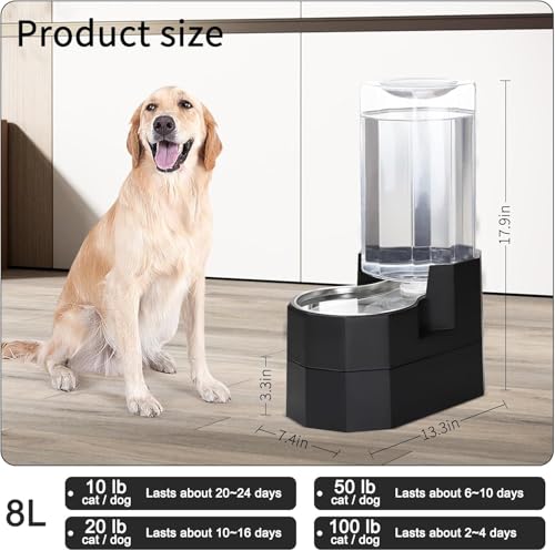Sfozstra 8L Raised Pet Water Dispenser: Large Breed Comfort - color: Black, size: 8L Raised