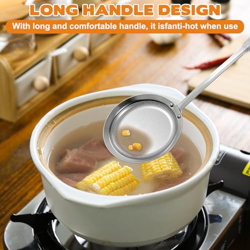 2 Pack Fine Mesh Stainless Steel Colander Filte Grease Foam Extra Fine Strainer with Handle Sieve Spoon for Oil Filter Food Strainers Kitchen Gadget for Oil Vegetable Quinoa Tea Juice (Large+Small)