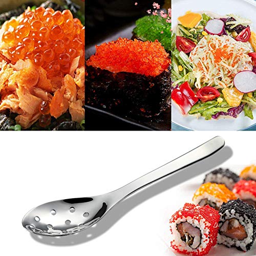 AOOSY Small Slotted Spoons,Modern Stylish Thick Heavy-weight Short handle Stainless Steel 10 Holes Durable Caviar Spoon for Soup Cereals Dips Curry Sauces Stews, Set of 2