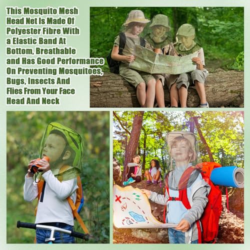 HESTYA 4 Pack Mosquito Head Net Face Mesh,Gray, Army Green - color: Gray, Army Green