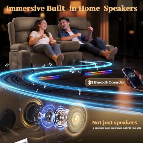 Power Reclining Loveseat Sofa with Flip Backrest Console - color: Brown Texture Finish, size: Power Loveseat