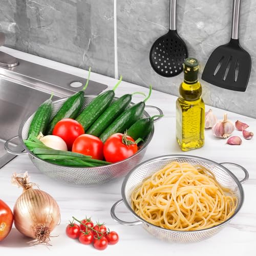 E-far 5-Quart Stainless Steel Colander, Micro-Perforated Metal Colander Strainer with Handle for Kitchen/Draining Pasta/Rinsing Vegetables Fruits, Heavy Duty & Dishwasher Safe - 11 Inches - size: 5 QT