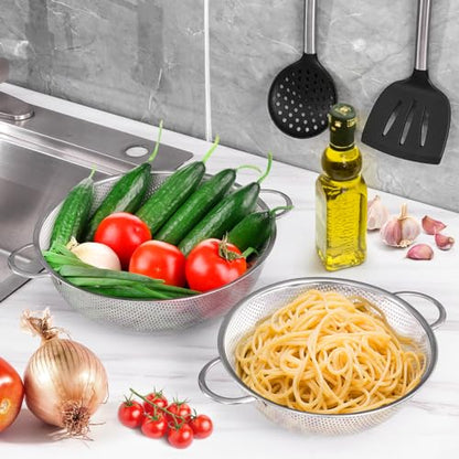 E-far 5-Quart Stainless Steel Colander, Micro-Perforated Metal Colander Strainer with Handle for Kitchen/Draining Pasta/Rinsing Vegetables Fruits, Heavy Duty & Dishwasher Safe - 11 Inches - size: 5 QT