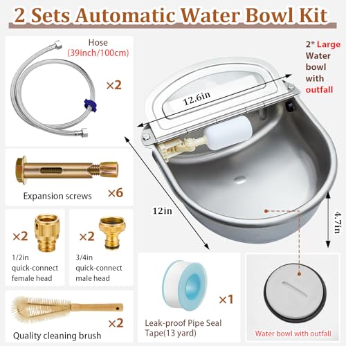 Tessco for you 2 Pack 1.2 Gallon Automatic Horse Water Bowl Large