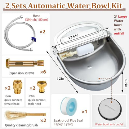 Tessco for you 2 Pack 1.2 Gallon Automatic Horse Water Bowl Large