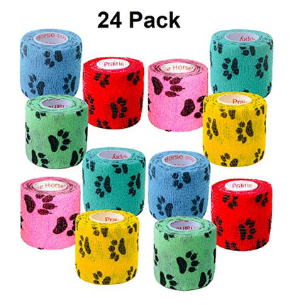 2 Inch Self Adhesive Bandage Wrap & Athletic Tape - 24Pk, Black Paw Prints - color: Paw Prints, size: 24 Rolls