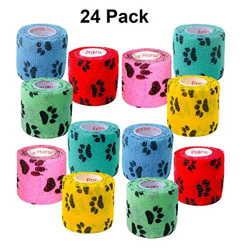 2 Inch Self Adhesive Bandage Wrap & Athletic Tape - 24Pk, Black Paw Prints - color: Paw Prints, size: 24 Rolls