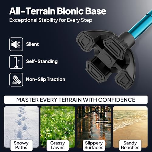Walking Cane with LED Light, Foldable,Adjustable, Self Standing Walking Canes for Men & Women,Walking Sticks with Quad Base for Seniors & Adults - color: Blue