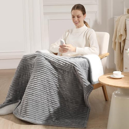 Heated Throw Blanket Electric Throw Blanket Warming Blankets for Adults - color: Light Gray, size: Throw(50"x60")