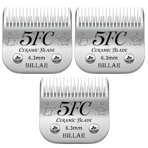 BILLAR® Detachable Pet Dog Clipper Blades, Compatible with Andis Size 5FC Cut Length 1/4”(6.3mm), Most Oster A5,Wahl KM Series Clippers,Made of Ceramic Blade & Stainless Steel Blade（3PACK） - size: 5FC-3PACK