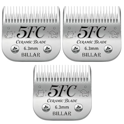 BILLAR® Detachable Pet Dog Clipper Blades, Compatible with Andis Size 5FC Cut Length 1/4”(6.3mm), Most Oster A5,Wahl KM Series Clippers,Made of Ceramic Blade & Stainless Steel Blade（3PACK） - size: 5FC-3PACK