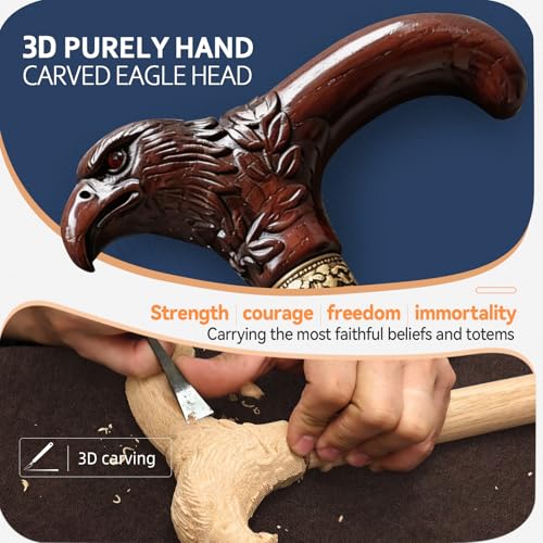 Wooden Cane, Hand Carved Eagle Walking Cane for Men Women - color: Chestnut Brown