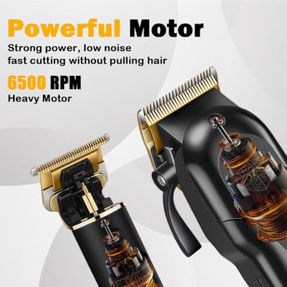 Hair Clippers for Men, Cordless Professional Beard Trimmer Set | Golden Stainless Steel Blades, 14 Guide Combs(1-19mm), USB Charging, Home Use, LED Display, Barber accessories, Gift for Men
