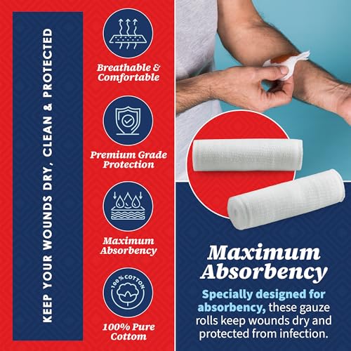 MEDca Gauze Bandage Rolls - (12 Pack) 3 in x 4.1 Yards Per Roll, Medical Grade Stretch Wrapping for Dressing All Types of Wounds and First Aid Kit (3-Inch, 12 Pcs)