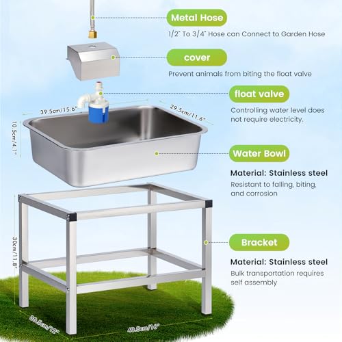 3Gal Automatic Dog Water Bowl Dispenser Large Breed Elevated Outdoor Large Dog Water Bowl with Stand Raised Stainless Auto Fill Waterer with Float Valve for Big Dogs Pets Cats Chicken Livestock