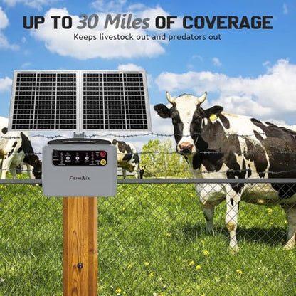 15W Solar Fence Charger, 6-12KV Adjustable Output 1.5J, 30 Miles