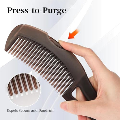Dandruff Comb with Self-Cleaning Hollow Teeth & Massage Handle - Scalp Detox Comb for Flakes, Build Up Removal, Scalp Exfoliating Hair Brush for Women/Men/Kids - color: Brown