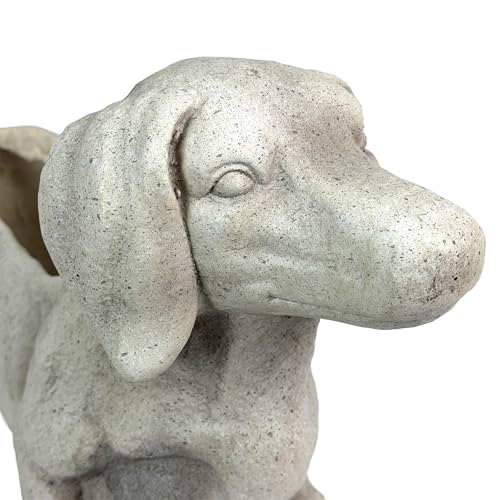Zeckos Dachshund Dog Planter, 20 Inch Distressed Grey Stone Finish | Doxie Silhouette with Planting Well, For Living Rooms, Patios, Lawns, Gardens - color: Dachshund - Grey