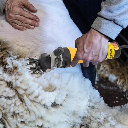 2 in 1 Sheep Shears with Shearing Guide 6 Speeds and 2800 RPM Electric Carpet Trimmer Sheep Clippers Yellow Low Vibration Rug Trimmer for Sheep