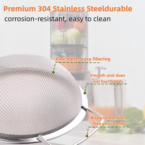 Juice Strainer for Nama J2, 304 Stainless Fine Mesh Strainer for Juicing | Juice Strainer After Juicing,Bilateral handles-304 Stainless Steel ,Easy Clean(for most containers)
