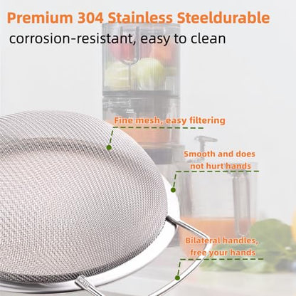 Juice Strainer for Nama J2, 304 Stainless Fine Mesh Strainer for Juicing | Juice Strainer After Juicing,Bilateral handles-304 Stainless Steel ,Easy Clean(for most containers)