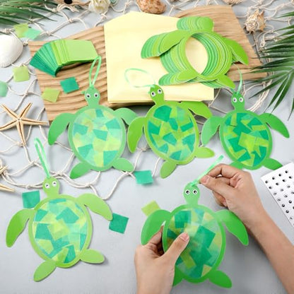 AmazingSpark 30 Pcs Sea Turtle Suncatchers VBS Crafts Ocean DIY Kit | Rainforest Activities, Stained Glass Tissue Paper Art, Summer Camp Bulk, Hanging Decor for Classroom Parties - style: Tortoise