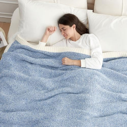 Snuggle Sac Queen Size Bed Blanket Heather Blue, Reversible Super Soft Microfiber Blankets Warm Cozy Knit Fuzzy Plush Bed Blankets, Blue, Queen 90x90 - color: Heather Blue, size: Queen (90"x90")