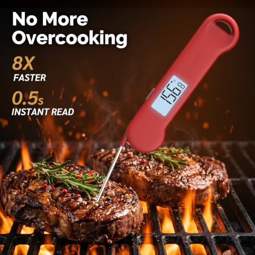 0.5 Sec Instant Read Grill Meat Thermometer Digital Food Cooking BBQ, Red - color: Red