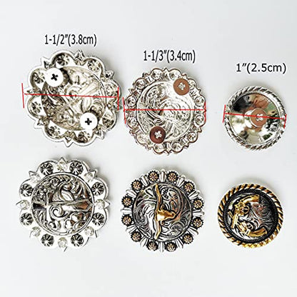 Horse TACK Antique Engraved Berry Conchos Screw Back Cross Badges Longhorn Steer Leather Craft Bukle 12pcs Mixed