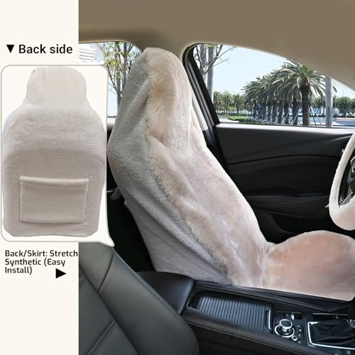 Aegis Cover Sheepskin Seat Cover Genuine Australian Merino Wool Front Seat Cover Luxury Dense Pelt Universal Fit for Most Cars, SUVs, Trucks, Bucket-Style, 54 X 22 Inches (Sand) - color: Sand