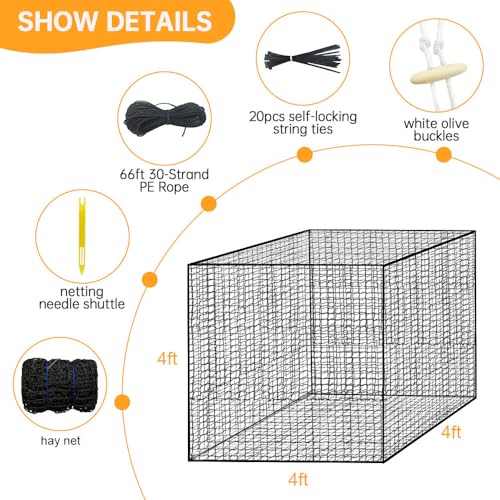 Round Bale Hay Net 4x4ft LargeRound Bale Hay Nets for Horses HeavyDuty Slow Feed Hay Net Black KnotlessDesign for Horse, Cattle, Goat
