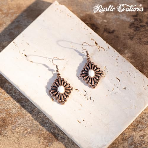 Montana West Rustic Couture's Western Concho Dangle Drop Earrings for Women - color: G-White