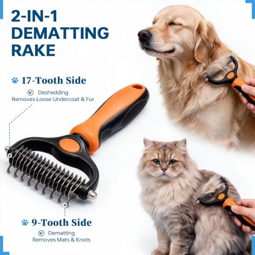 Pet Grooming Comb, Deshedding Dog Brush & Undercoat Rake, Orange - color: Orange