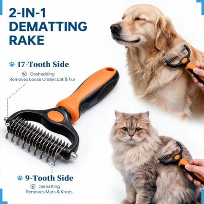 Pet Grooming Comb, Deshedding Dog Brush & Undercoat Rake, Orange - color: Orange