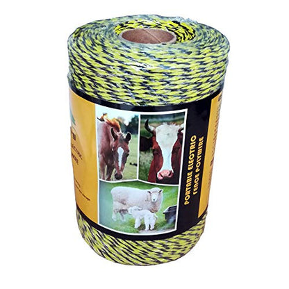 Farmerry Portable Electric Fence Polywire with 6 Conductors, Yellow and Black, 656 Feet, 200 Meters - size: 656 Feet