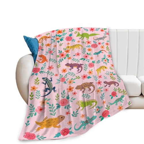 Colorful Lizard Blanket Gifts for Girls Boys Funny Animal Lizard Reptile Fleece Blankets Soft Warm Fuzzy Cute Throw Cozy Flannel Plush Stuff Flowers Throws for Kids Men Women Bed Couch Deco 50"x40" - color: Colorful Lizard, size: 50"x40" for Kids