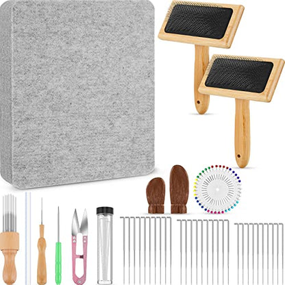 41 Pieces Needle Felting Kit Tools with Hand Wool Carders Needles Felting Pad Mat Supplies for DIY Wool Projects