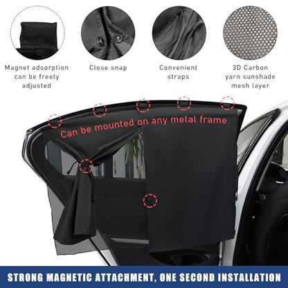 povtii Car Window Shade, Magnetic Double Layer Auto Side Windows Sun Shade for Heat/UV Protection, Vehicle Privacy Window Curtain for Baby & Kids, Universal Car Accessories (2 PCS)