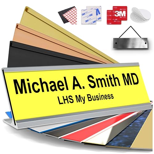 Custom Name Plate for Desk, Yellow with Black Lettering, 2x8 - color: B4 - Yellow & Black Lettering