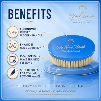 360 Wave Brush, Soft, Build Deeper Waves & Hard Boar Bristle, Curved Design, Black Lavish Essentials Signature (Soft Brush, Sky Blue) - color: Sky Blue, size: Soft Brush