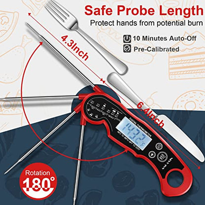 Meat Thermometer Digital for Grilling and Cooking - ANDAXIN Waterproof Ultra-Fast Instant Read Food thermometers with Backlight & Calibration for Kitchen, Deep Fry, BBQ, Grill(Red/Black), LCD - color: Red/Black
