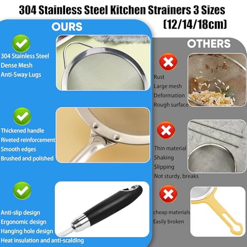 Stainless Steel Fine Mesh Strainer Set,18/10 Strainer for Kitchen - color: Black