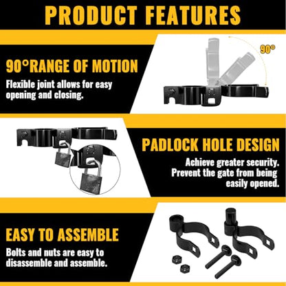 VIVIDA 1-3/8" Chain Link Gate Hinge Kit, Black Chain Link Gate Hardware | Include 1-3/8" Black Fence Gate Hinge Kit, 1-3/8" Black Chain Link Gate Latch - size: 1-3/8" × 1-3/8" (BLACK)